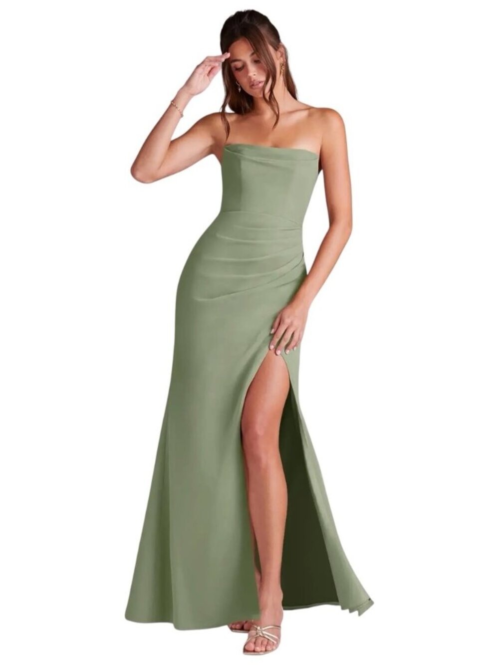 Azazie Leonis Strapless Convertible Chiffon Dress Women's 12 US Pistachio NWT